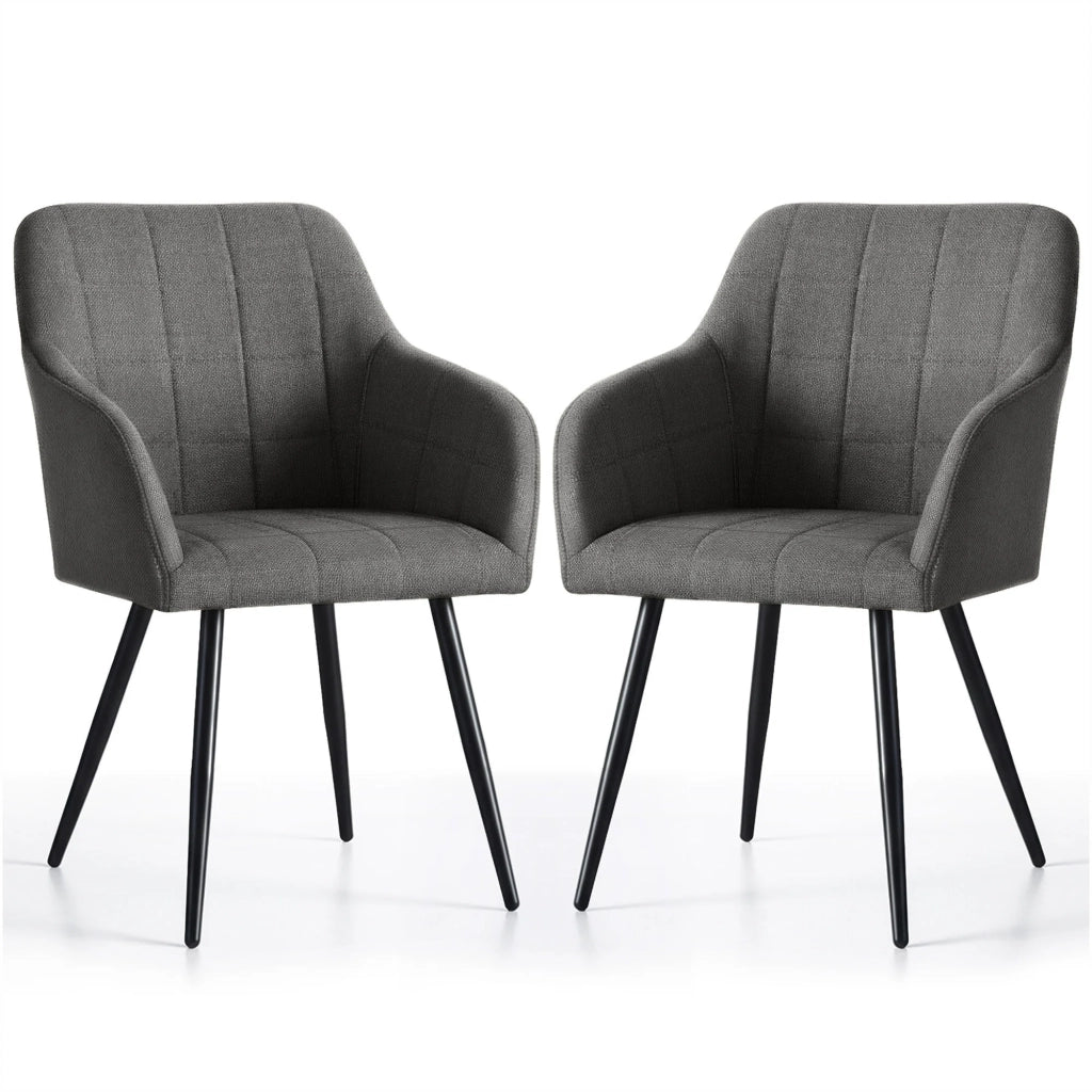 Set di 2 Sedie imbottite con cuciture quadrate LUXANO Grafite gambe nere tessuto Lumos