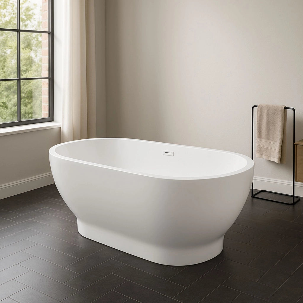 Vasca da bagno ovale freestanding in acrilico bianco lucido centro stanza *** confezione 1