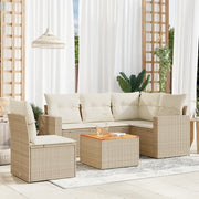 Set Divano da Giardino 6 pz con Cuscini Beige in Polyrattan