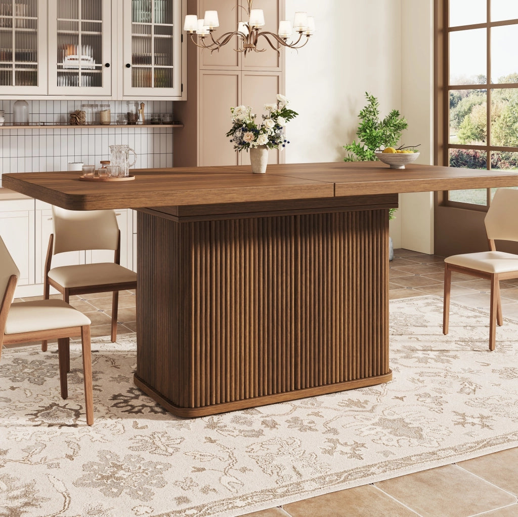 Tavolo da pranzo estensibile 140-180 x 80 cm con vano contenitore; MDF e metallo; marrone