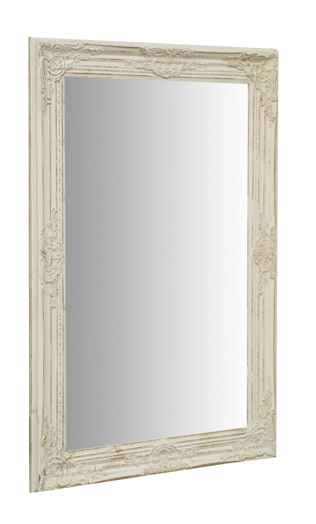 Biscottini Specchio Specchiera da parete e appendere verticale/orizzontale L60xPR4xH90 cm finitura bianco anticato