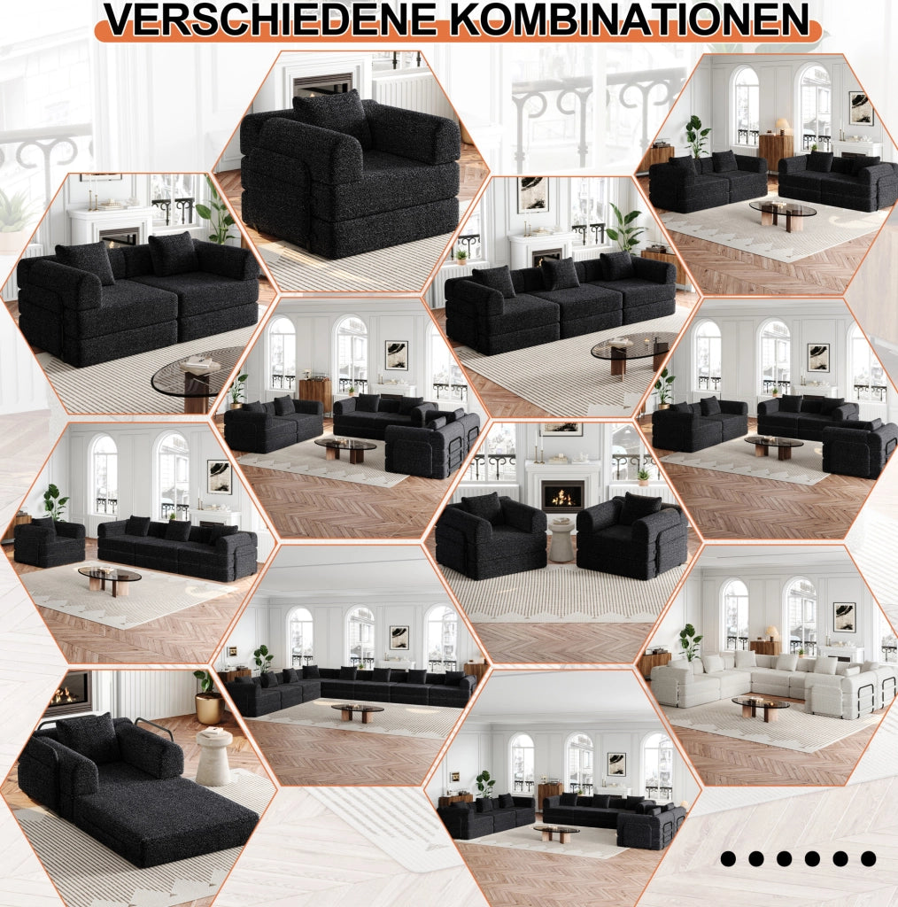 Divano letto singolo 2 in 1 in ciniglia nera con vano bracciolo