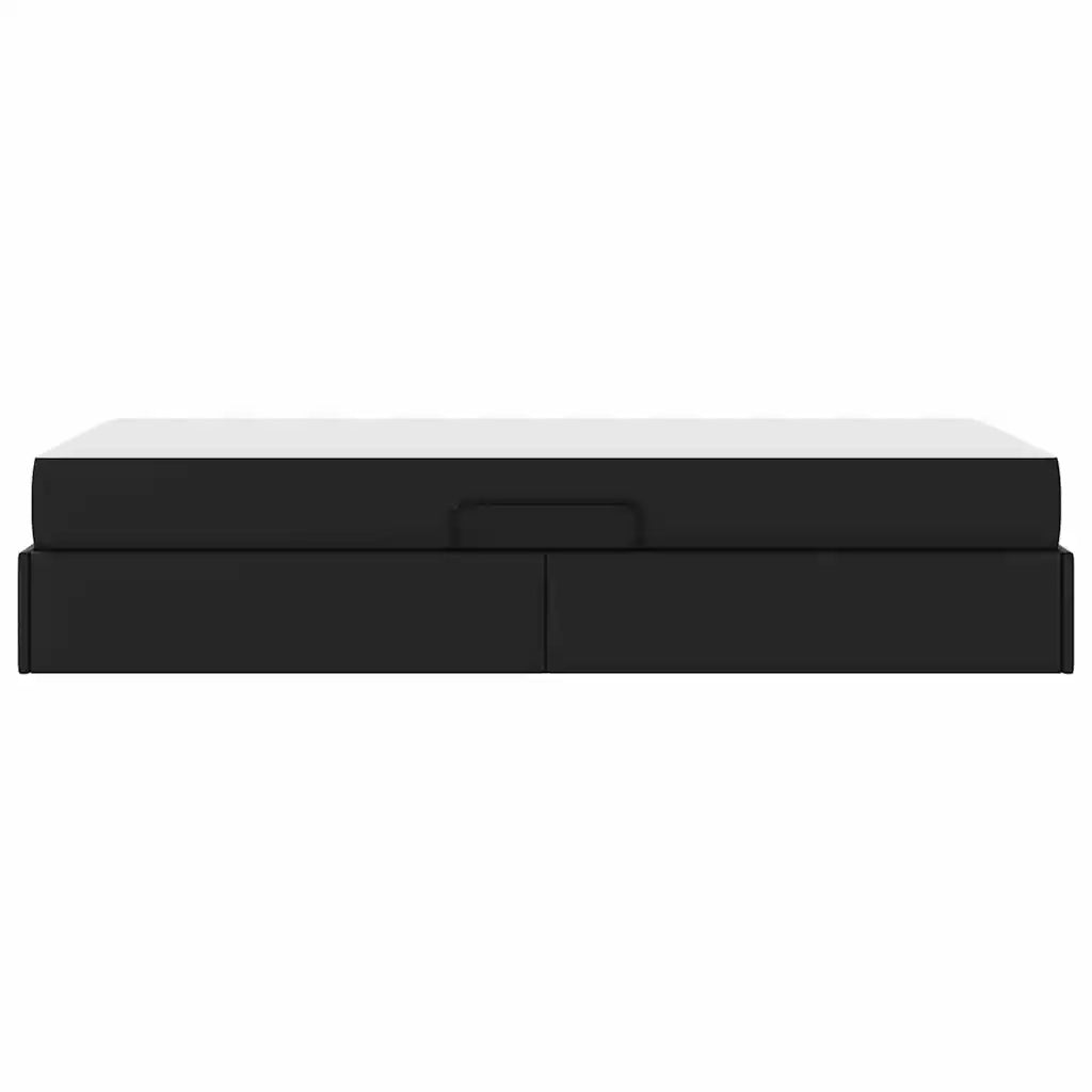 Letto con contenitore e materasso 2 pcs Nero Pelle