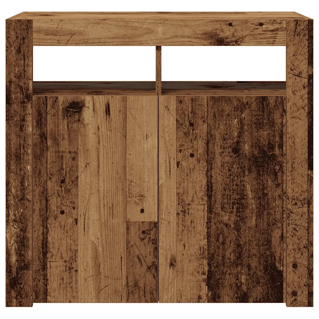Credenza con Luci LED-Buffet-Armadio da cucina Legno Antico 80x35x75 cm in Truciolato