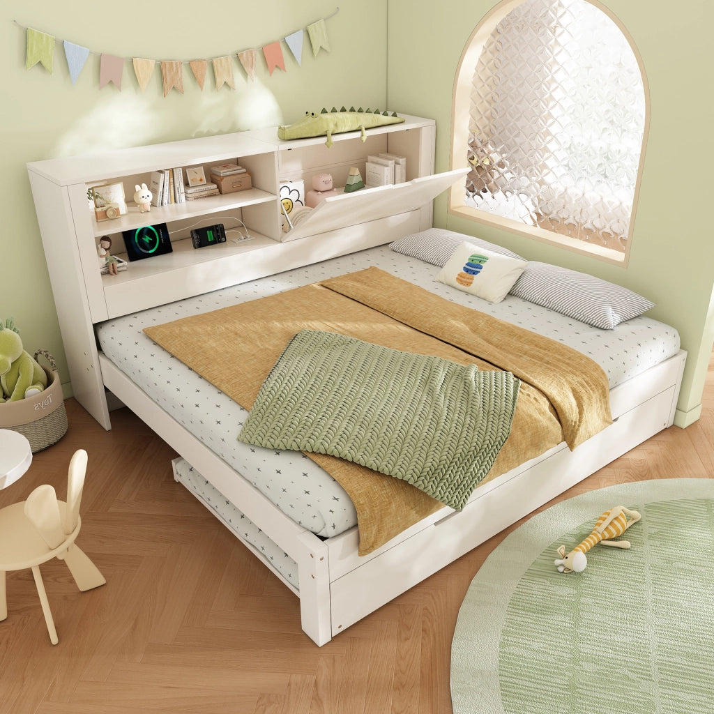 DESMIU Divano letto 140 × 190 cm 2 posti con letto estraibile, contenitore, USB e Type-C, senza materasso, bianco