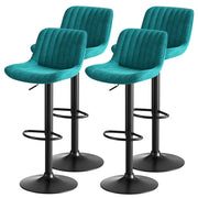 Sgabello da bar girevole con altezza regolabile e schienale ergonomico in velluto metallo e legno blu 87–109 cm