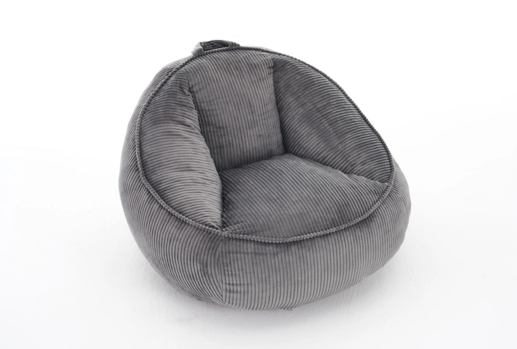 Poltrona sacco ergonomica in velluto a coste grigio; con imbottitura in memory foam