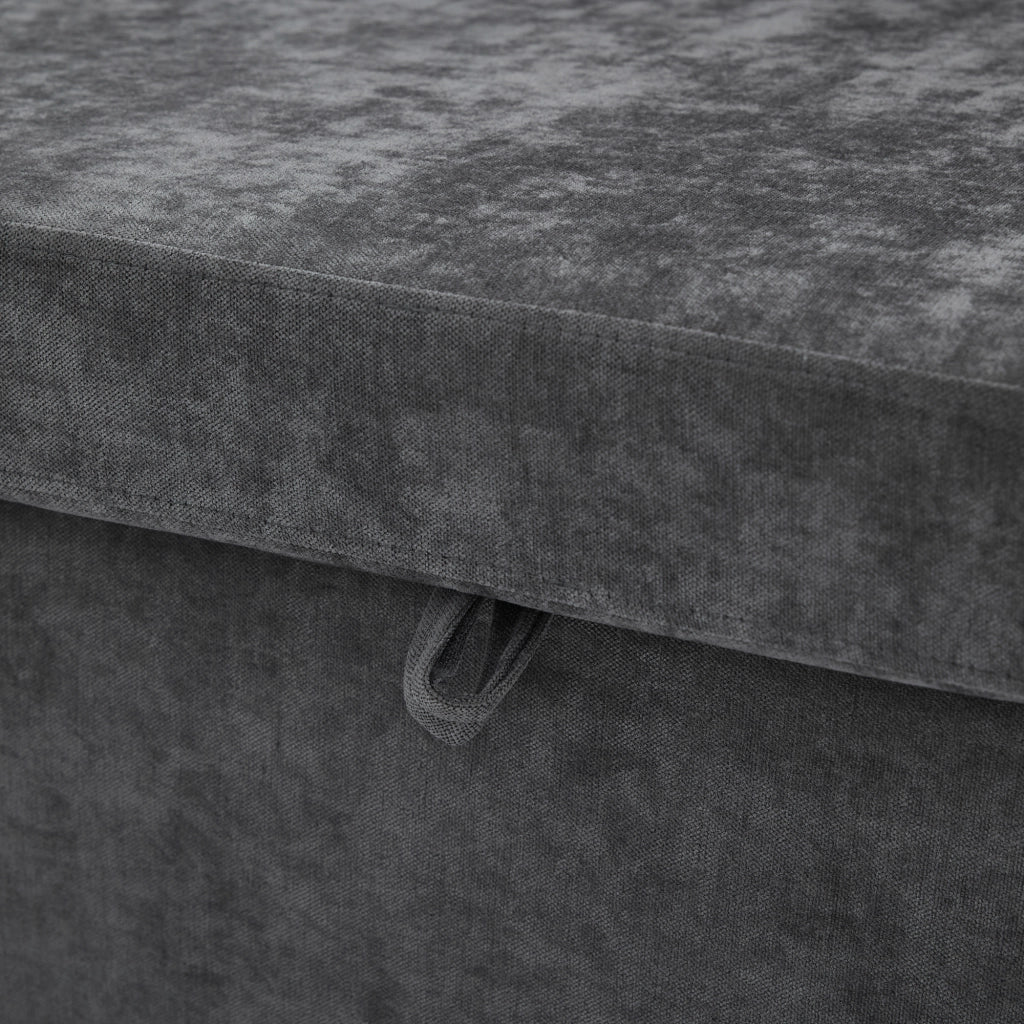 Divano angolare con contenitore e chaise longue reversibile con ripiani in chenille grigio 202 × 136 × 85 cm