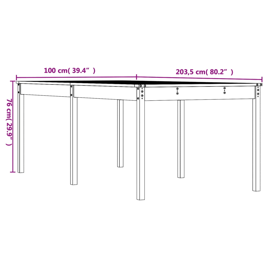 Tavolo da Giardino 203,5x100x76 cm in Legno Massello di Pino 823983