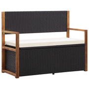 Cassapanca 115 cm in Polyrattan e Legno Massello di Acacia Nero