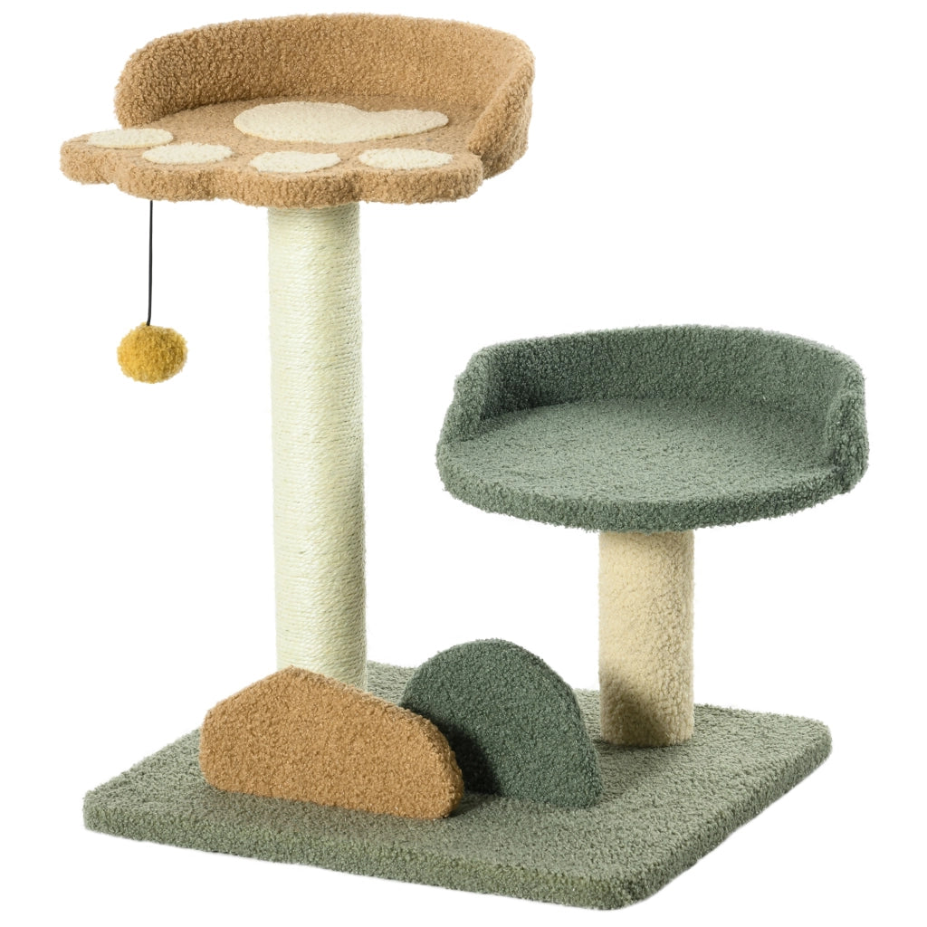 Tiragraffi per gatti con 2 posti e giocattoli ¨C zephmum ¨C Verde Beige Marrone