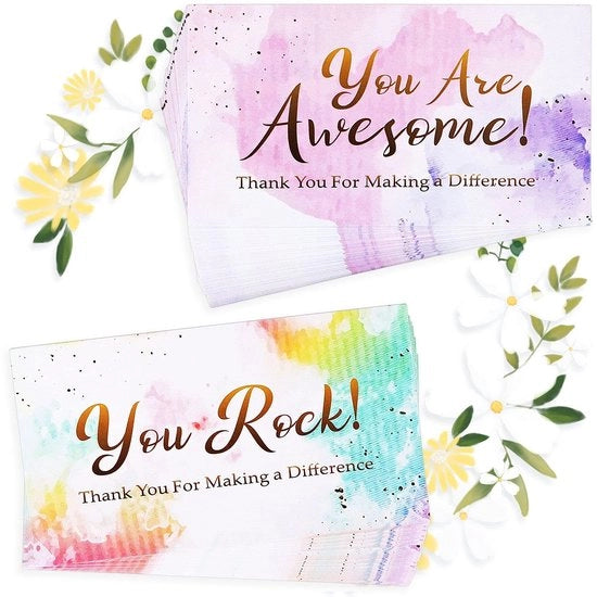 Carte di apprezzamento 200 pezzi - Sei incredibile/Sei un rockstar Carte - Valutazioni colorate - Carte di lode - Carta di alta qualità - 5 x 9 cm - Carte di valutazione