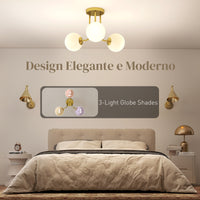 Lampadario da Soffitto Vintage 42x42x26.5 cm con 3 Punti Luce Attacchi G9 in Metallo e Plastica Oro