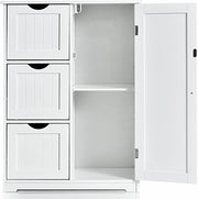 Mobile Bagno, Armadietto Salvaspazio e Multiuso con 3 Cassetti, Ante e Ripiano Regolabile, Mobiletto in Legno per Soggiorno, Camera da Letto, Salotto, Cucina, 60x 30x 81cm (Bianco)