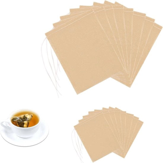Set di 200 sacchetti filtro per tè con cordoncino - Tè e Caffè - Non sbiancato - Sacchetti per tè in forma di uovo - Varie misure
