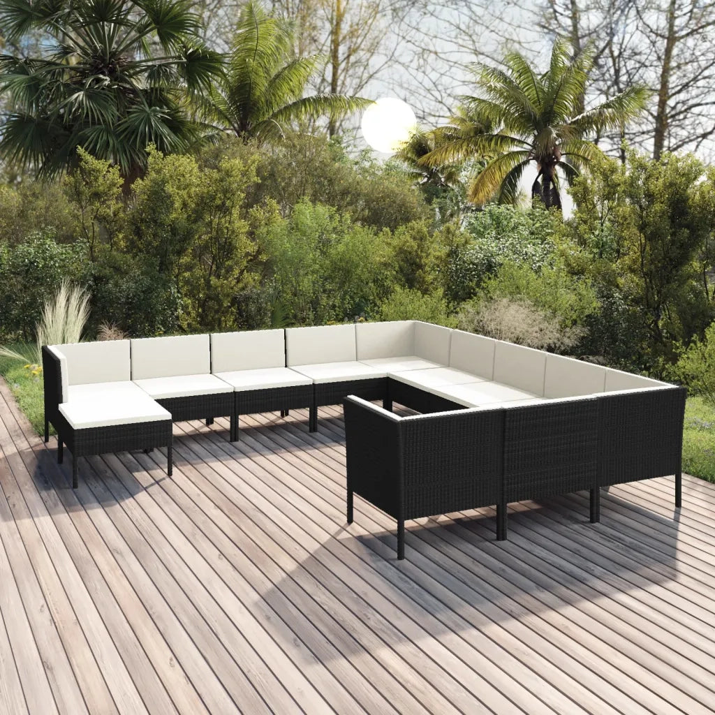 Set Divani da Giardino 12 pz con Cuscini in Polyrattan Nero cod mxl 38457
