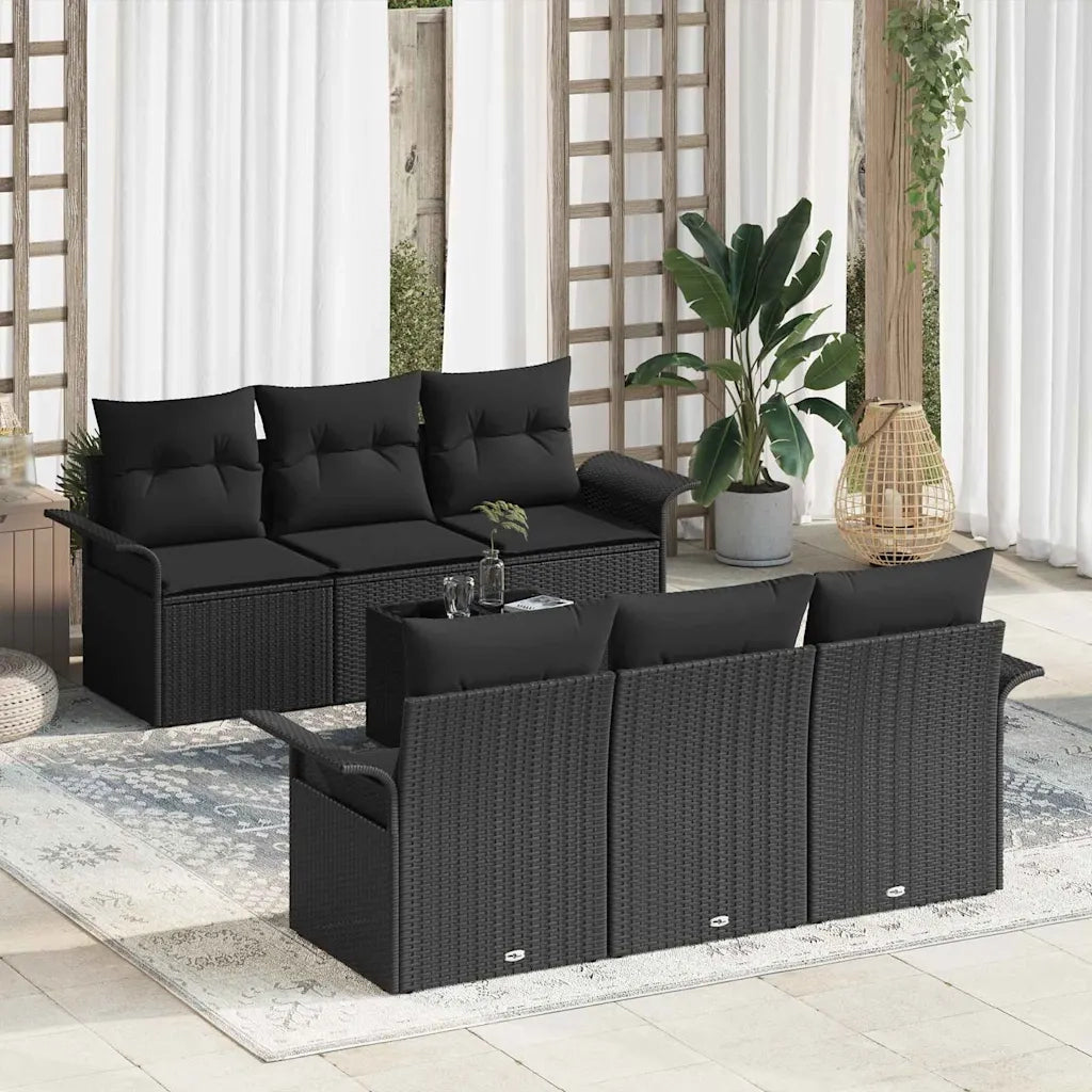Set Divano da Giardino con cuscino 7 pcs Nero polyrattan 3353922