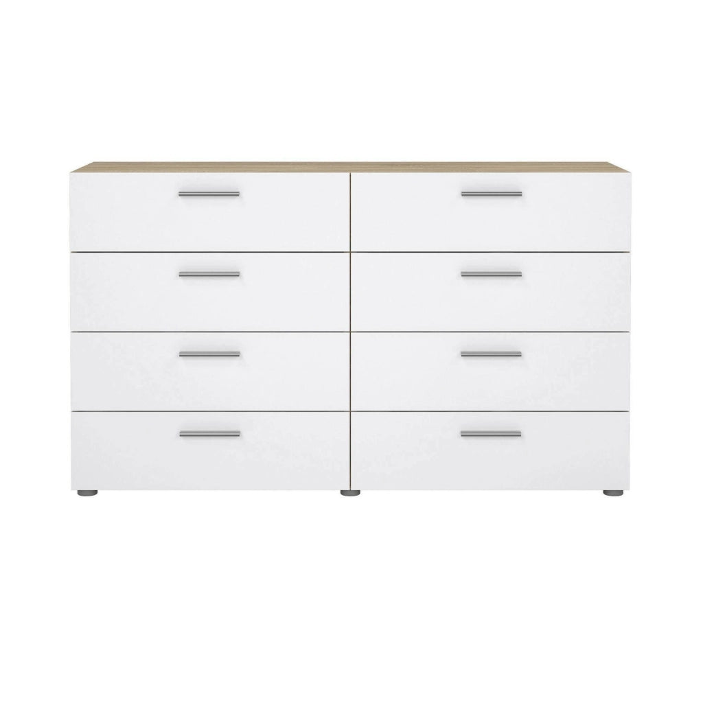 Credenza Phethai, Buffet da soggiorno, Madia da salotto, Dispensa da cucina, 140x40 h82 cm, Quercia e Bianco lucido