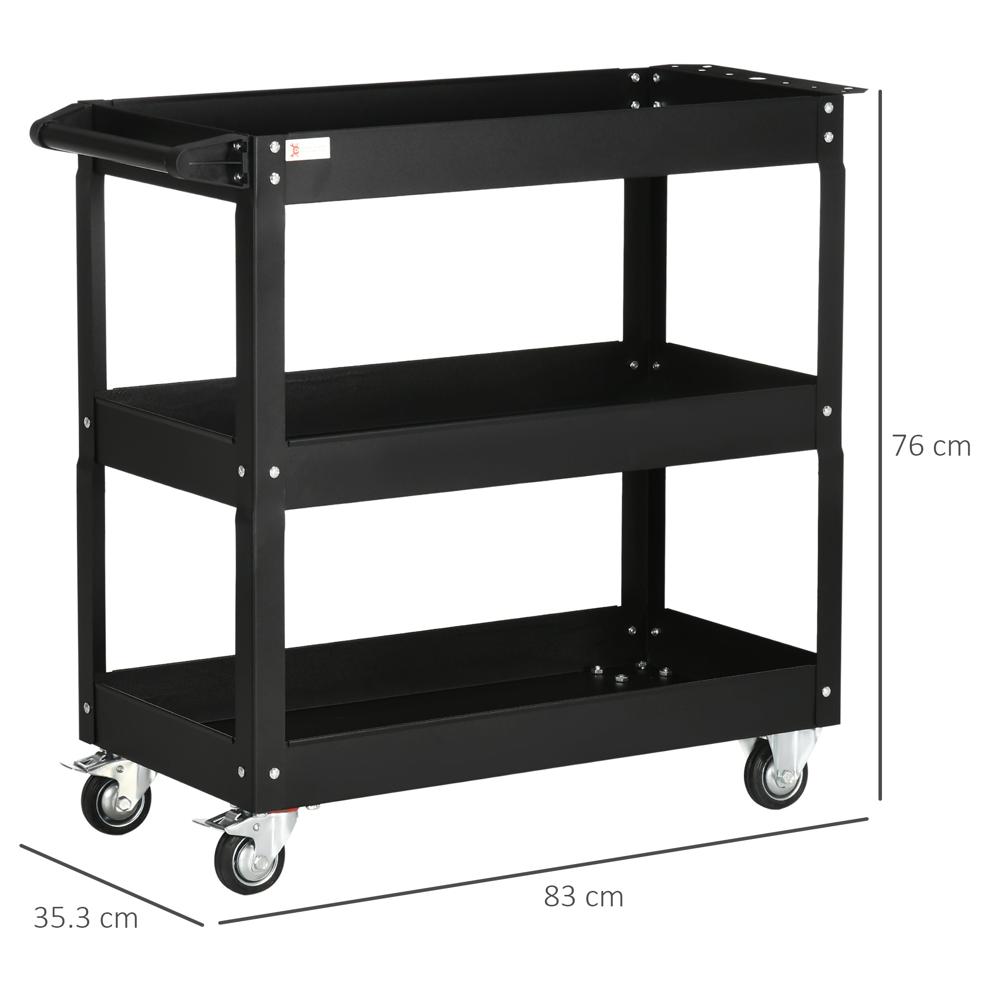 Carrello Porta Attrezzi a 3 Livelli 83x35,3x76 cm in Acciaio Nero