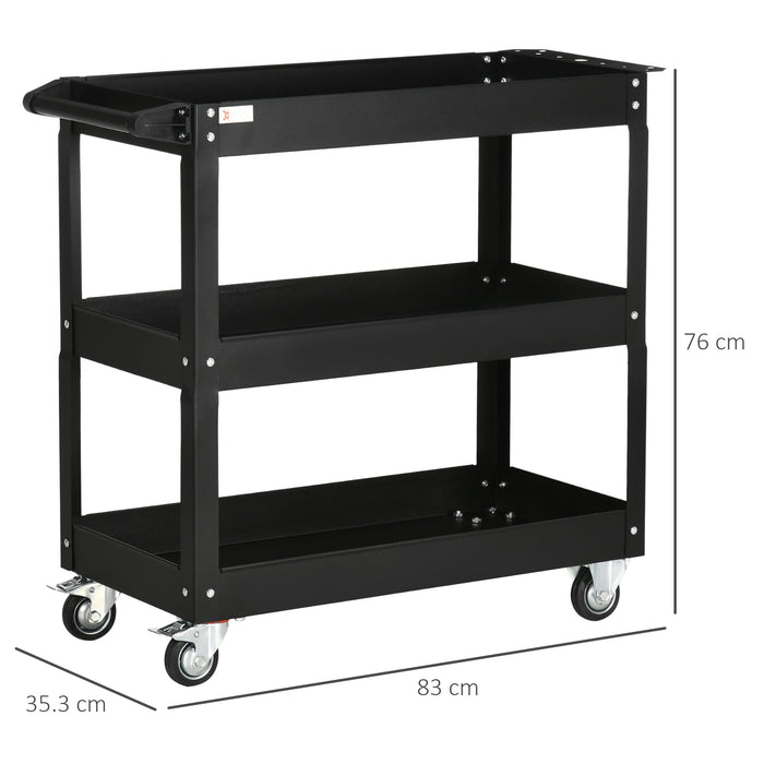 Carrello Porta Attrezzi a 3 Livelli 83x35,3x76 cm in Acciaio Nero
