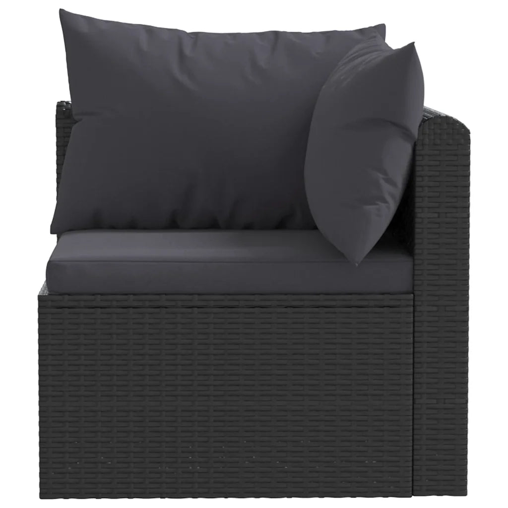 Set Divani da Giardino 3 pz con Cuscini in Polyrattan Nero 46557