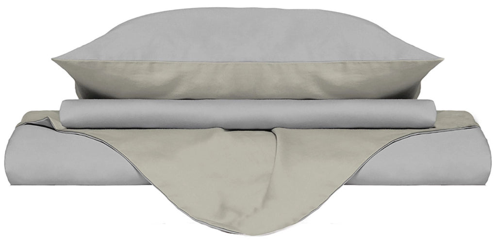 Copripiumino Singolo con Sacco e Federe Doubleface Grigio Chiaro/Panna