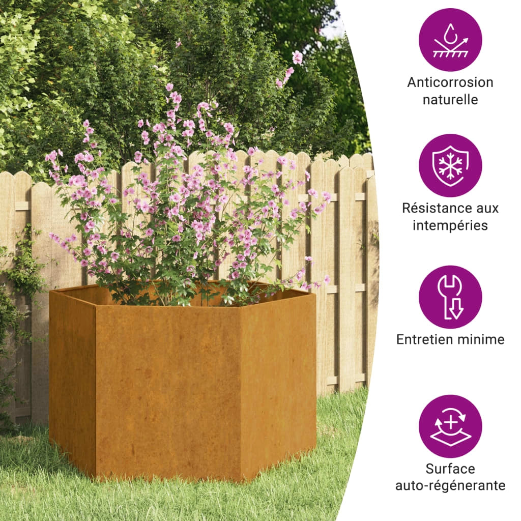 Fioriera rialzata per piante fiori terrazza giardino color ruggine 60 x 60 x 45 cm acciaio corten marrone 02_0038722