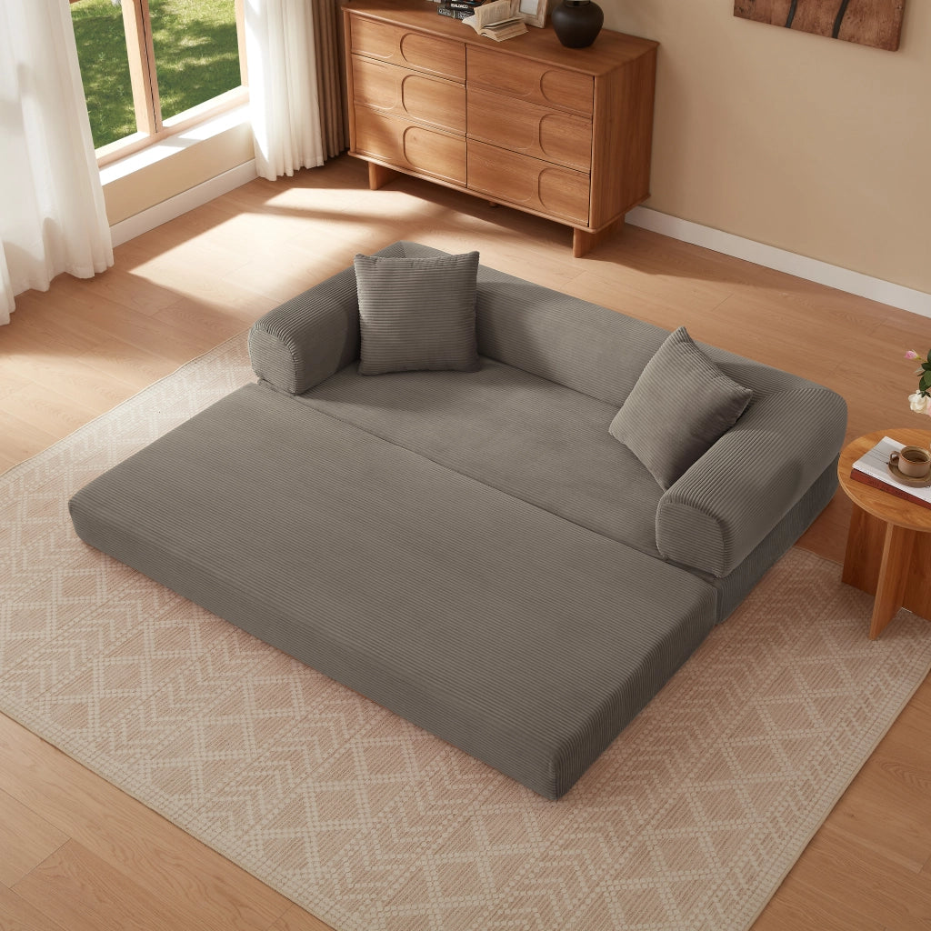 Divano letto pieghevole con funzione letto e struttura modulare in velluto taupe