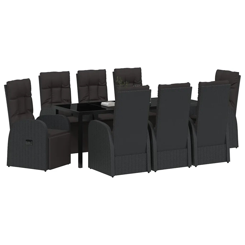 Set da Pranzo per Giardino con cuscino 9 pcs Nero polyrattan 3379519