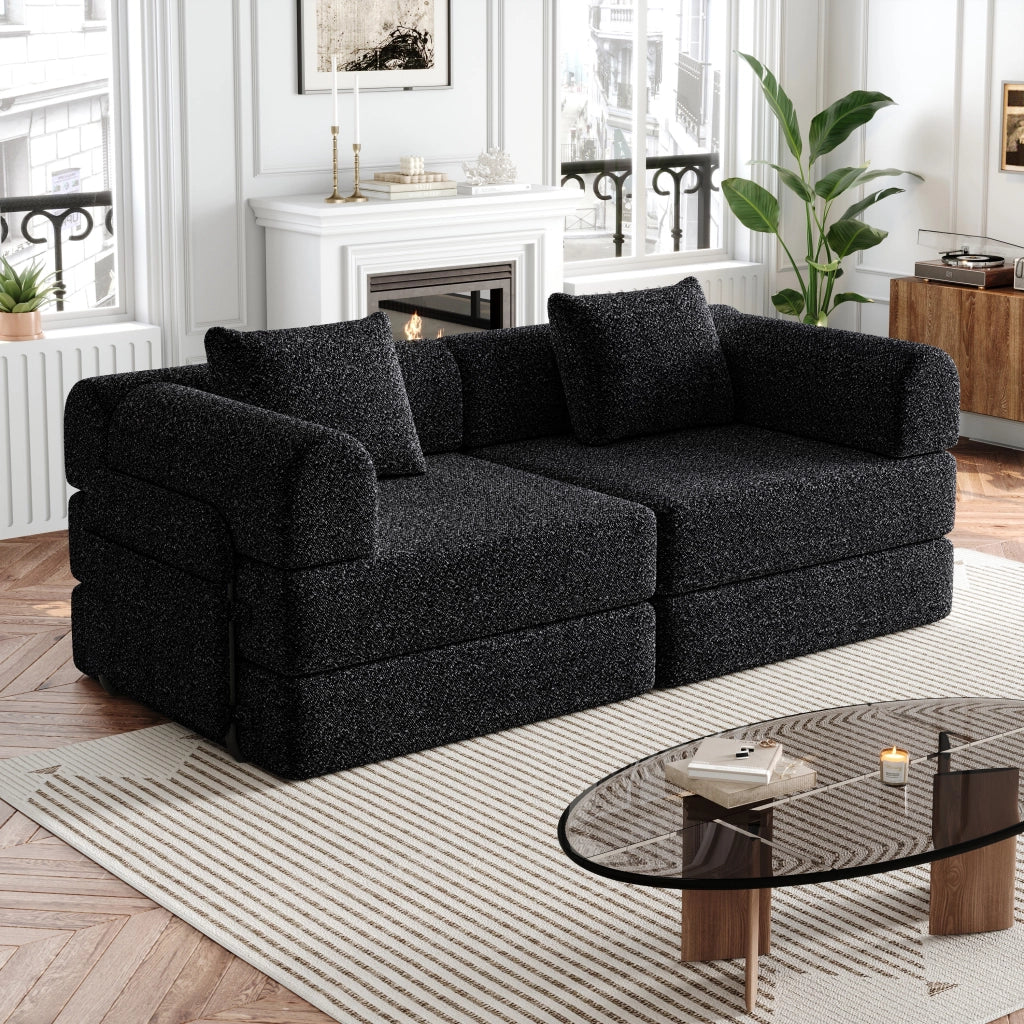 DIVANO LETTO 2 in 1 con vano bracciolo in ciniglia nera