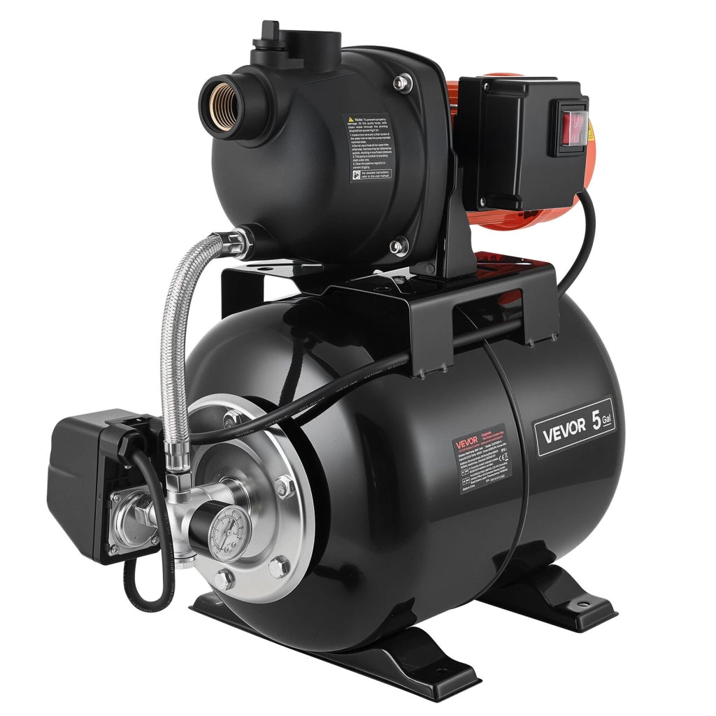 Pompa per Pozzi Poco Profondi Senza Filtro ZXJP1200-A 800 W 230 V IPX4 Serbatoio a Pressione 19 Litri 5000 L/h Testa in Plastica Irrigazione Giardino