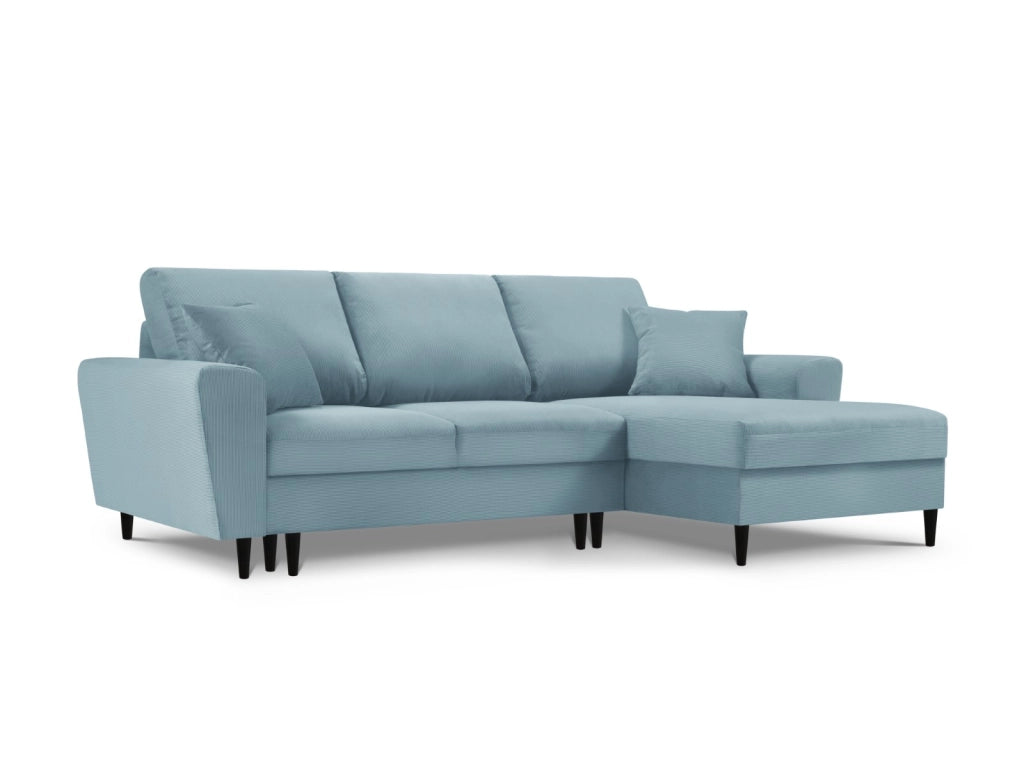 Cosmopolitan Design - Divano convertibile angolare destro con contenitore "Kyoto" 4 posti in velluto a coste azzurro 