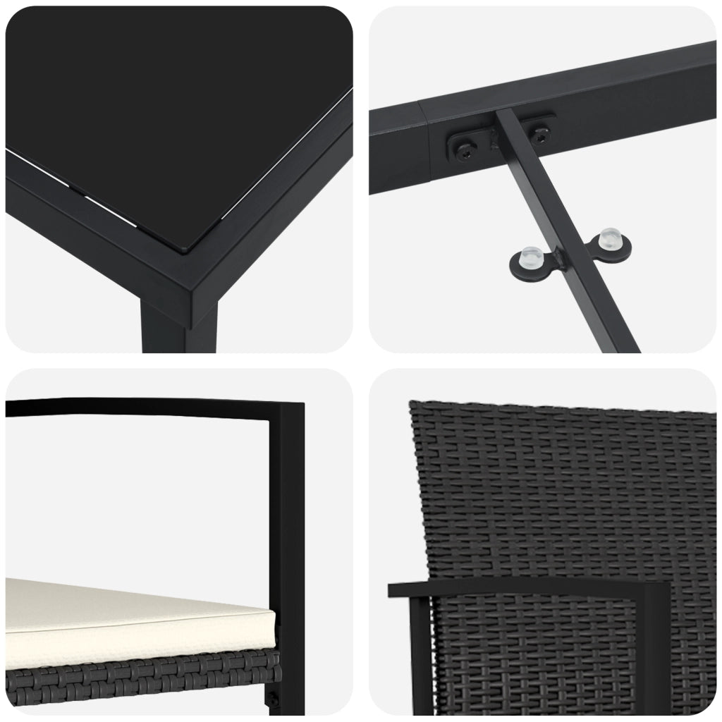 Set da pranzo per giardino 7 pezzi Rattan Nero
