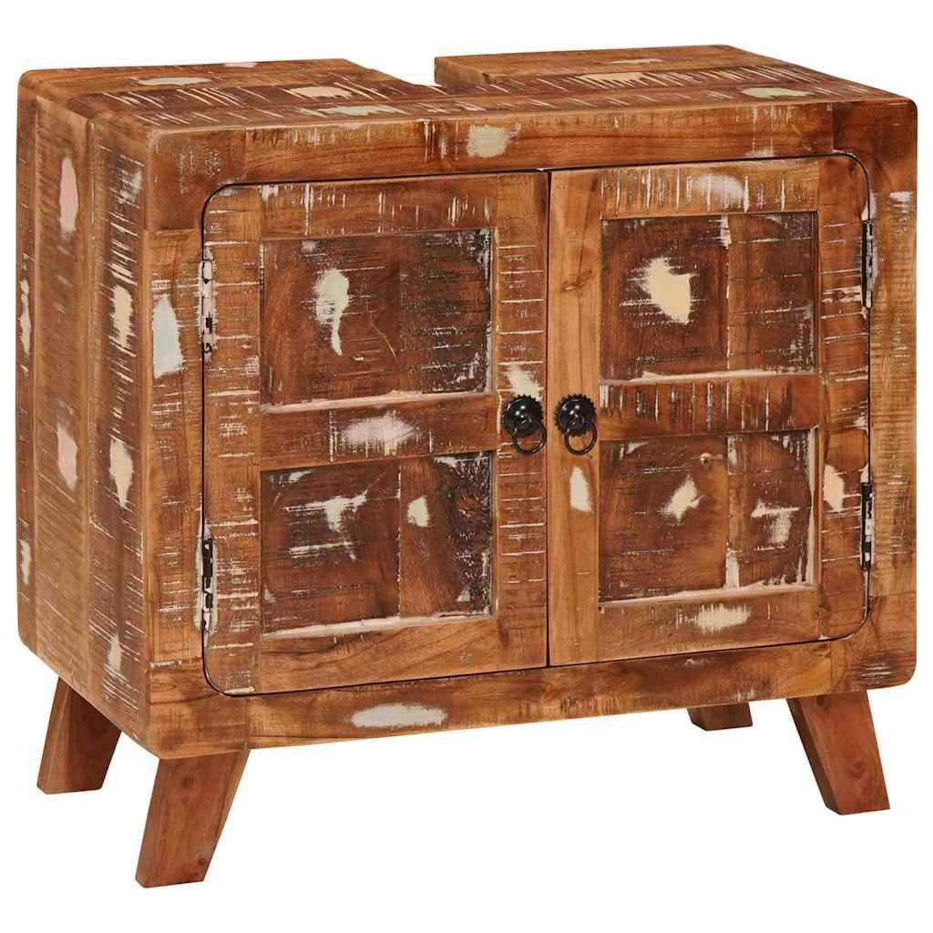 Mobiletto moderno per il bagno con 2 ripiani 60 x 33 x 55 cm in legno marrone di recupero 02_0058084