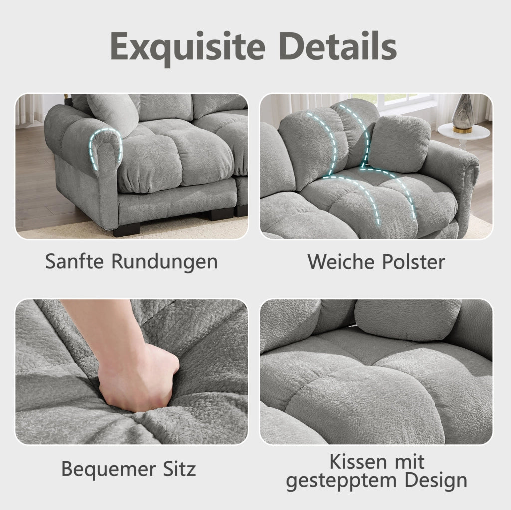 Divano modulare angolare 2 posti con pouf mobile 190x149x90 cm in chenille grigio chiaro