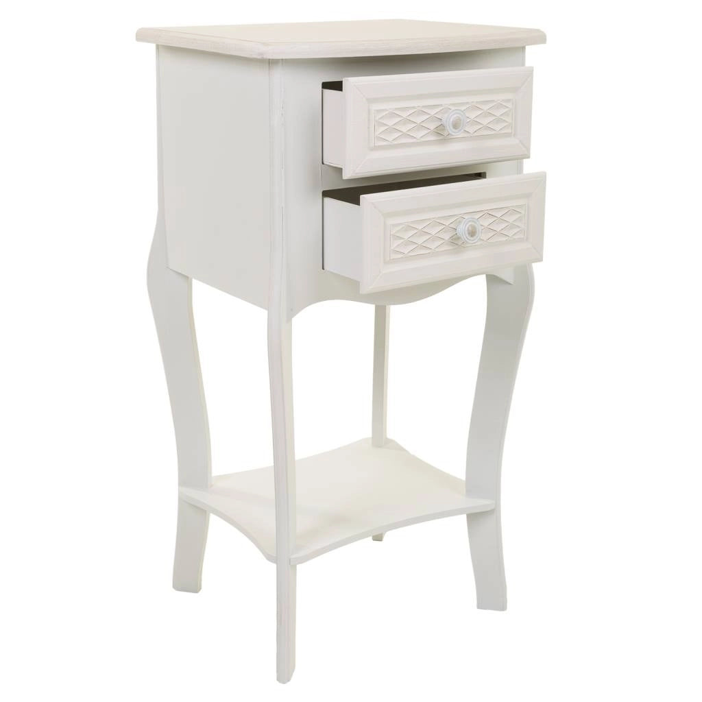 Comodino in legno con 2 cassetti, dimensioni 38x31,3x71 cm.