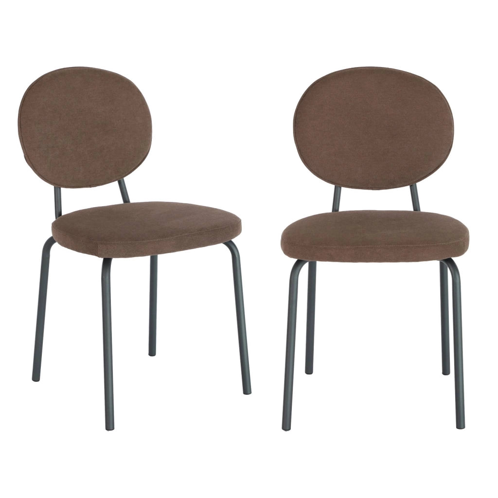 Set 2 sedie vintage in metallo e tessuto, marrone