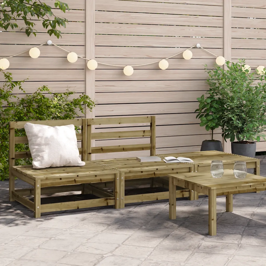 Divano Giardino Senza Braccioli con Poggiapiedi-Sofa da Giardino-Divanetto da esterno Pino Impregnato 833051