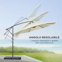 Ombrellone Decentrato a 6 Stecche con Manovella e Base a Croce, in Metallo e Poliestere, Ø292x247 cm, Beige