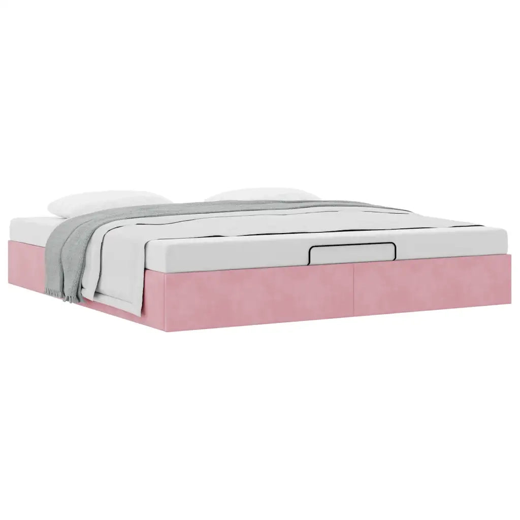 Struttura Letto Pouf senza Materasso Rosa 160x200 cm in Velluto