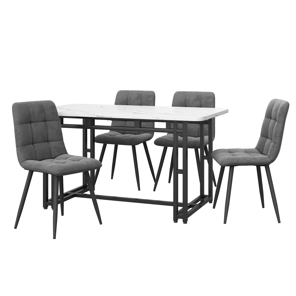 Tavolo da pranzo per 4 persone con 4 sedie, in MDF e velluto, grigio, per soggiorno e cucina, 120 × 70 cm