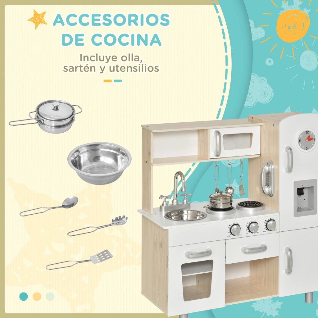 Cucina Giocattolo per Bambini in Legno con Lavello e Accessori ¨C zephmum ¨C 74x30x81 cm Bianco