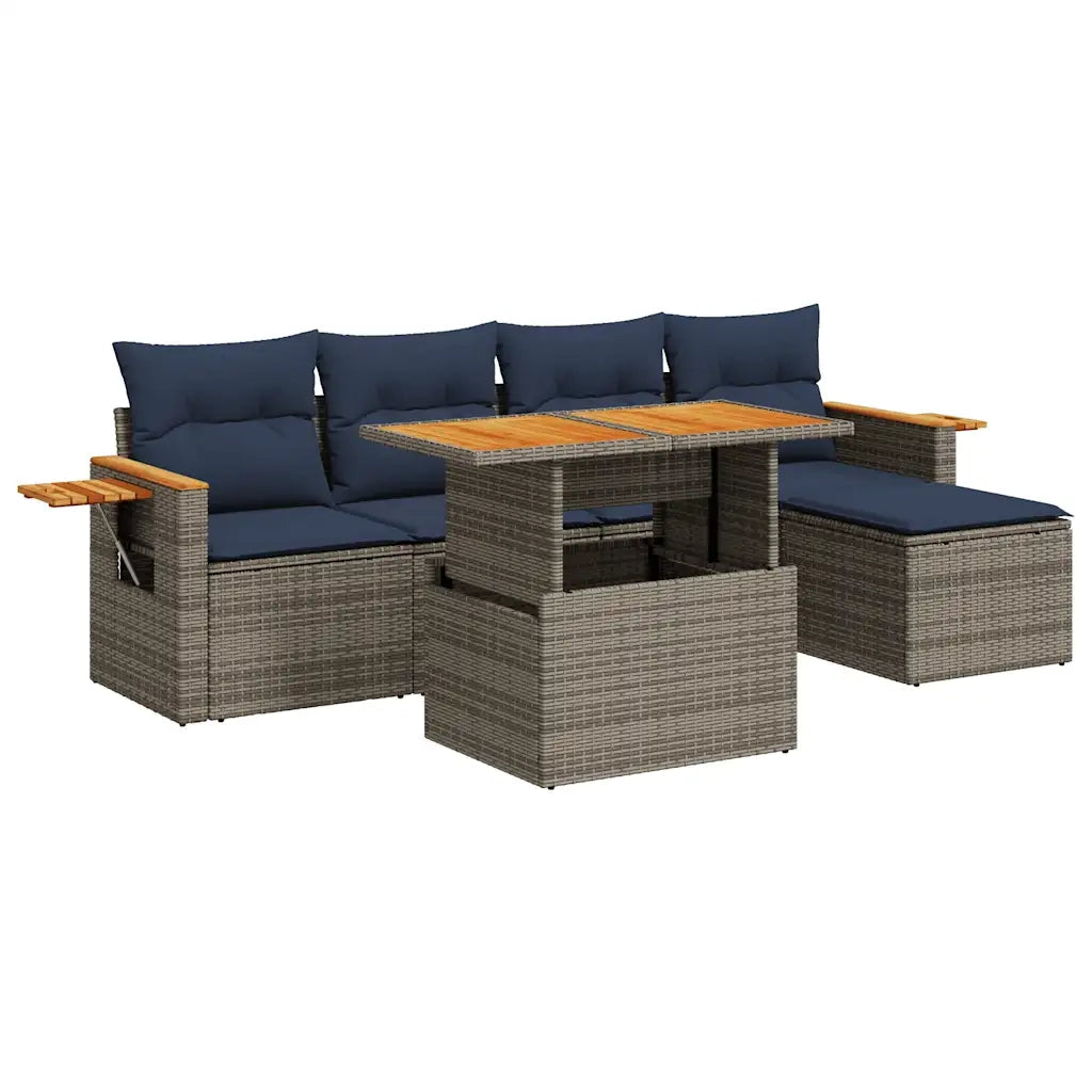 Set Divano da Giardino 6pz con Cuscini Grigio Polyrattan Acacia 3327589
