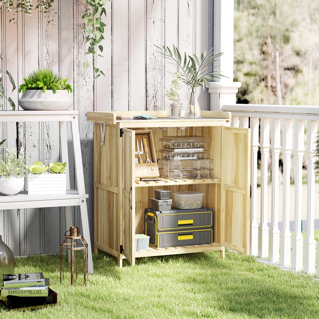 Casetta da giardino in legno con 2 porte e ripiano ¨C zephmum ¨C 74x43x88 cm