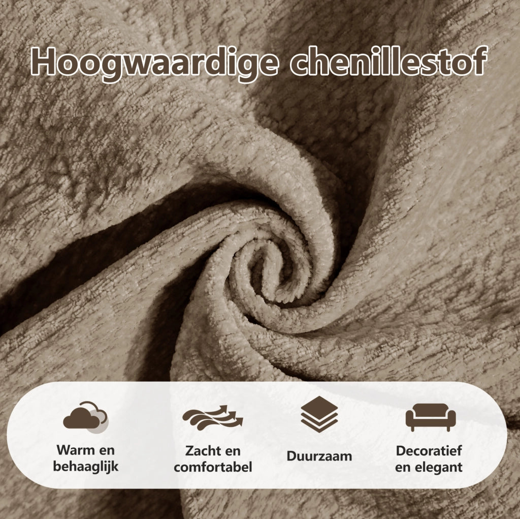 Divano angolare a L 4 posti in tessuto chenille marrone con pouf modulare