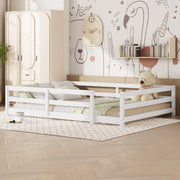 Letto per bambini 140 × 200 cm con barriera a 4 lati, senza materasso, in legno di pino, bianco