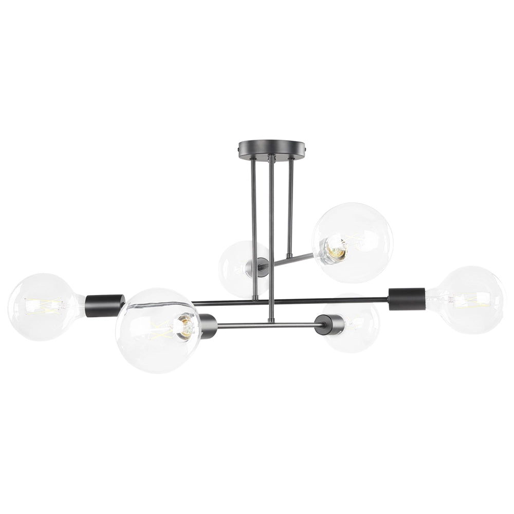 Plafoniera Metallo Nero 33 cm 6 Luci Ferro no Sfumature Soggiorno Camera da Letto Industriale Moderno