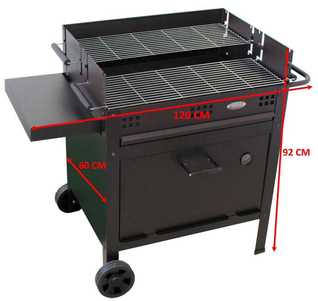 Barbecue a Legna e Carbone 120x60x92 cm con Forno per Pizza in Acciaio Etna Nero