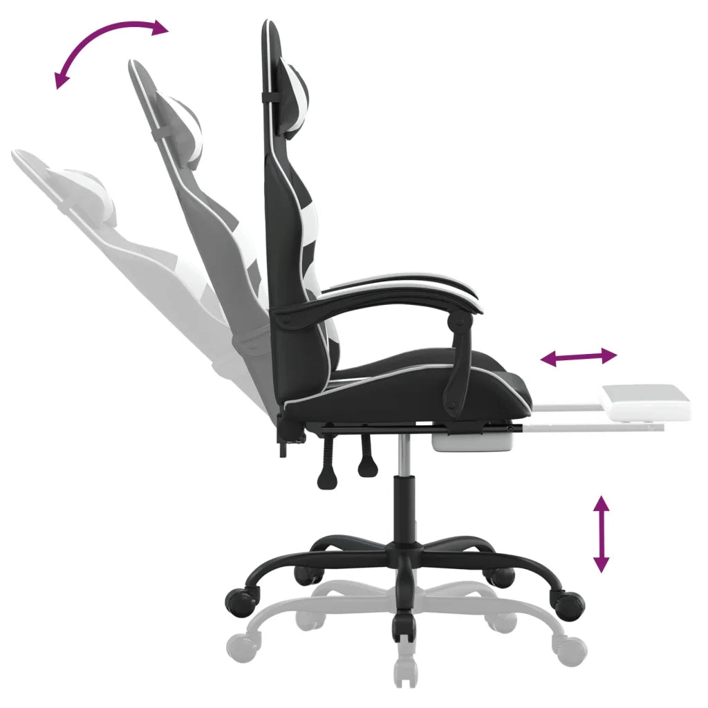 Sedia da Gaming con Poggiapiedi Nero e Bianco in Similpelle 3143859