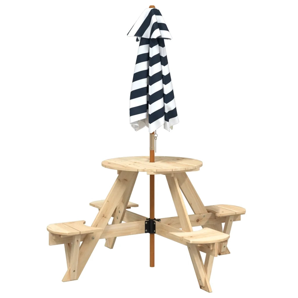 vidaXL Tavolo Picnic per 4 Bambini con Ombrellone Rotondo Legno Abete